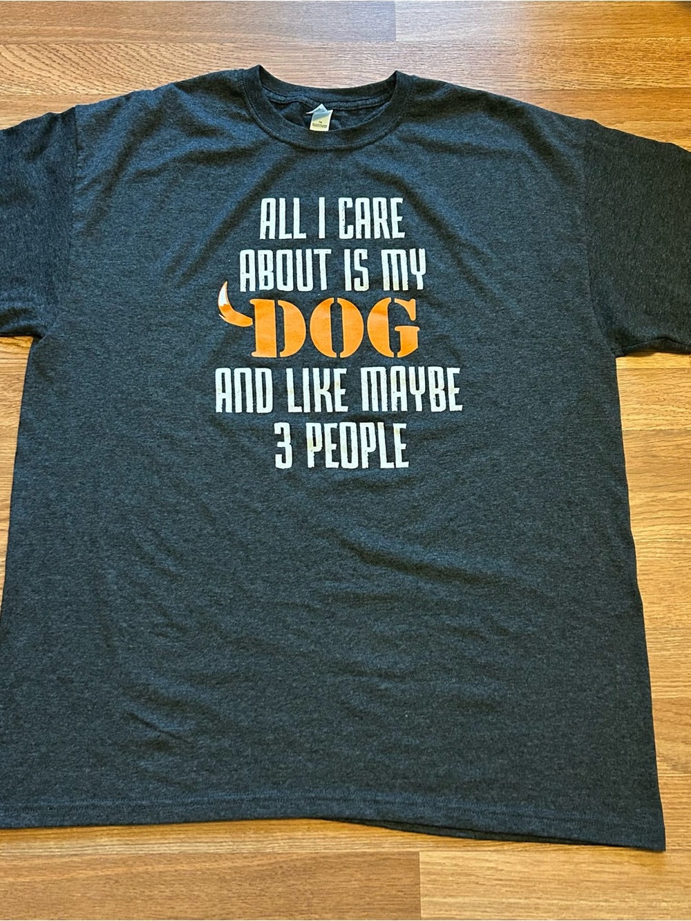 All I Care About Is My Dog Graphic T-Shirt - Dark Gray with Orange Accents